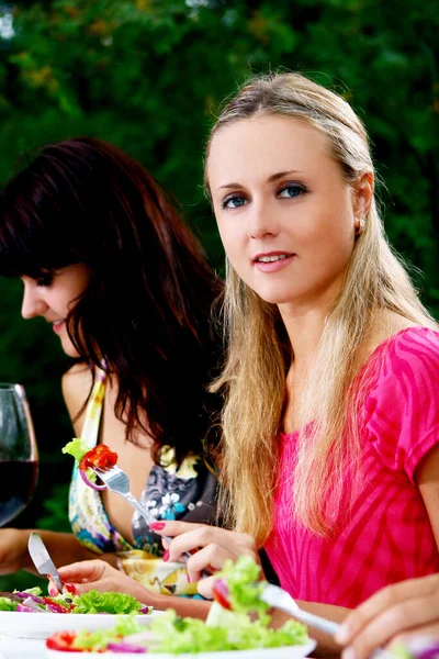 Grupa Pięknych Kobiet Pijących Wino Parku — Zdjęcie stockowe