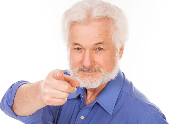 Handsome Elderly Man Gray Beard Isolated White Background — Stock Photo, Image