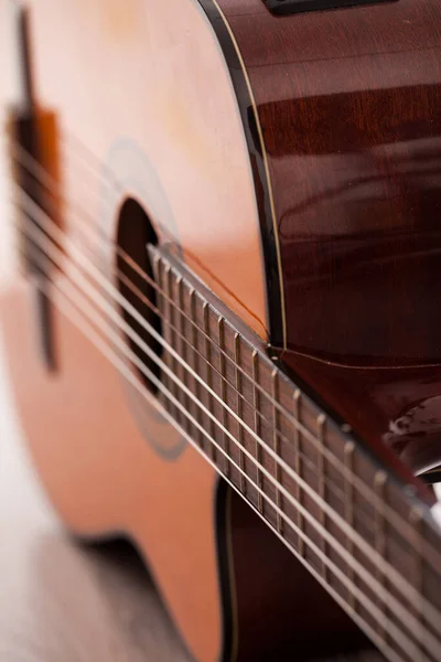 Imagem Close Fingerboard Guitarra Acústica — Fotografia de Stock