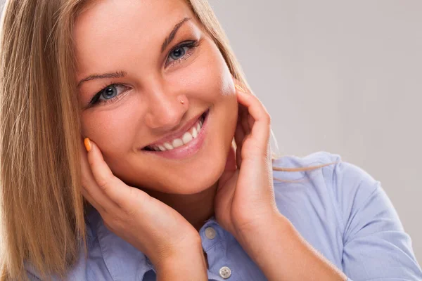 Closeup Portrait Young Blond Caucasian Woman Smiling — Stock Photo, Image