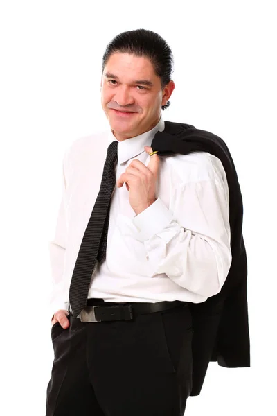 Hombre Mediana Edad Traje Posando Estudio Sobre Fondo Blanco — Foto de Stock