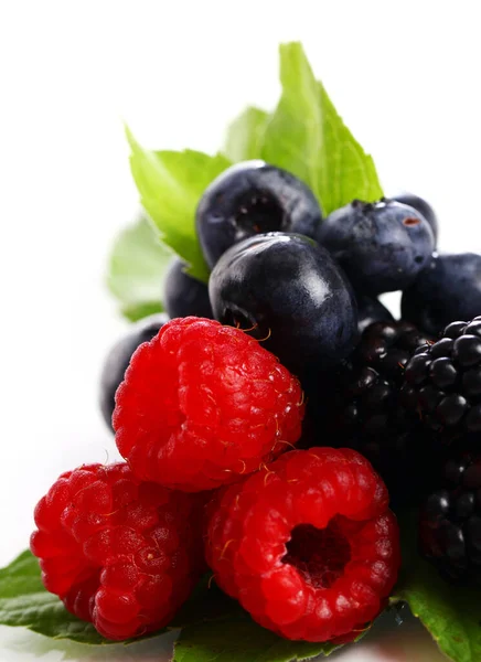 Φρέσκο Βατόμουρο Dewberry Και Blueberry Λευκό Φόντο — Φωτογραφία Αρχείου