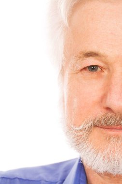 Yakışıklı beyaz zemin üzerine sakallı yaşlı bir adam portresi