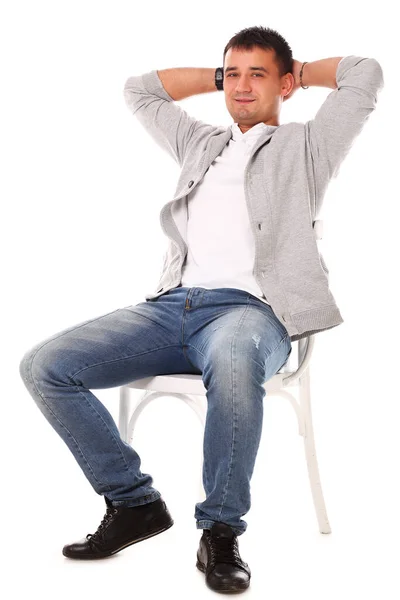 Estúdio Retrato Jovem Bonito Homem Isolado Fundo Branco — Fotografia de Stock