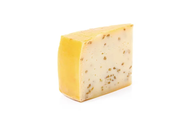 Scheibe Käse Auf Weißem Hintergrund — Stockfoto