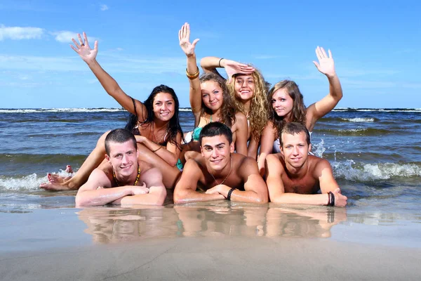 Happy Teenagers Having Rest Sea Stock Photo