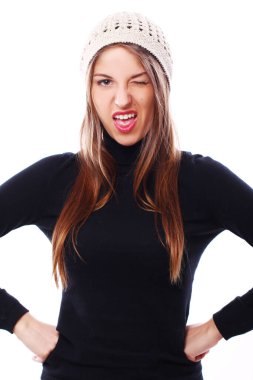 Şapkalı güzel ve mutlu kız.