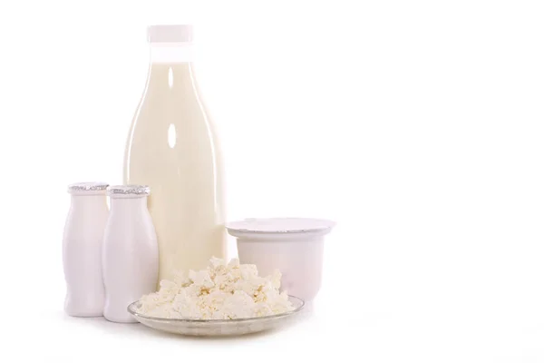 Leche Productos Lácteos Aislados Sobre Fondo Blanco — Foto de Stock