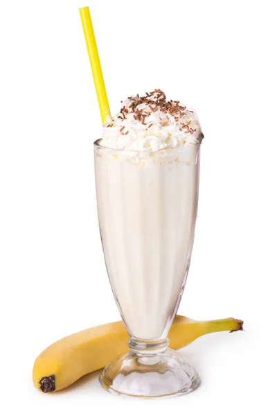 Delicioso Batido Banana Fundo Branco — Fotografia de Stock