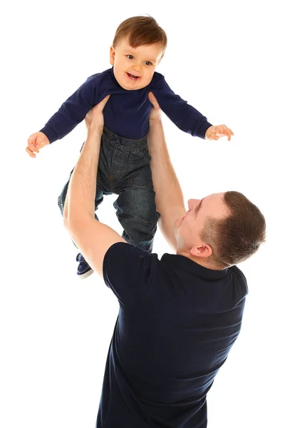 Father Son Playing Isolated White Background — Stock Photo, Image