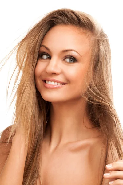 Hermosa Joven Mujer Caucásica Con Maquillaje Natural Aislado Sobre Fondo — Foto de Stock
