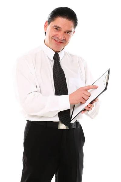 Hombre Mediana Edad Traje Posando Estudio Sobre Fondo Blanco —  Fotos de Stock