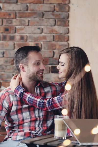 Liefde Schattig Stel Het Café — Stockfoto