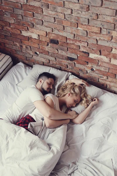 Estilo Vida Hermosa Pareja Cama —  Fotos de Stock