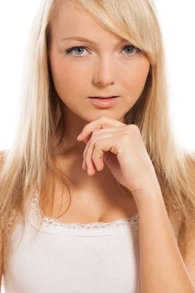 Young Attractive Woman Posing Isolated White Background — Stock Photo, Image