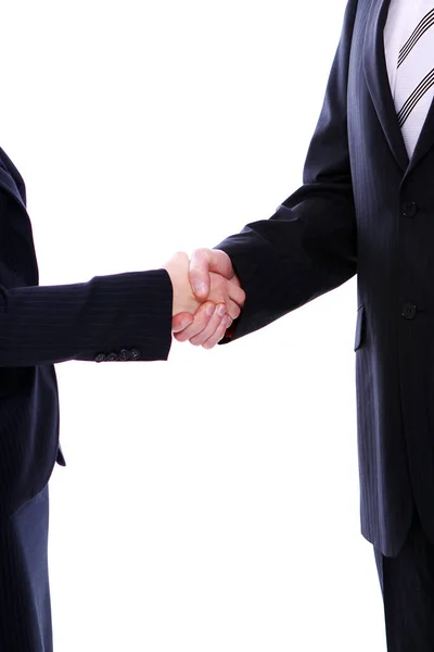 两名在白种人上被隔离的商业伙伴握手 — 图库照片