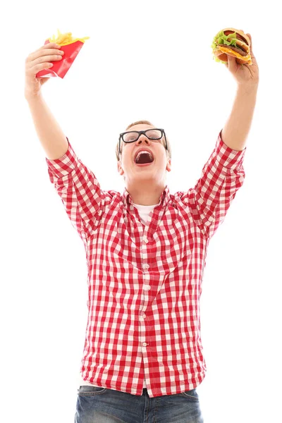 Hombre Rubio Con Gafas Posando Sobre Fondo Blanco — Foto de Stock