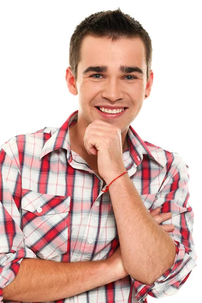 Bonito Positivo Homem Isolado Fundo Estúdio Branco — Fotografia de Stock