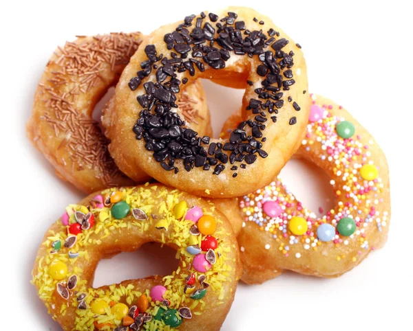 Вкусные Красочные Пончики Белом Фоне — стоковое фото