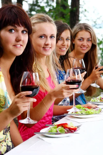 Group Young Beautiful Women Drinking Wine Park Royalty Free Stock Images