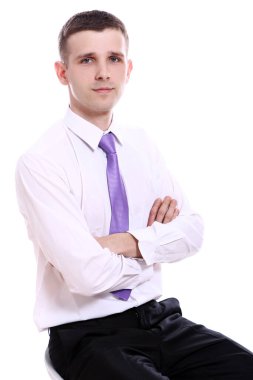 Beyaz arka plan üzerinde yakışıklı işadamı