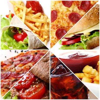 Farklı fast food ürünleri kolajı