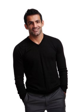 Mutlu genç iş adamı beyaz üzerine