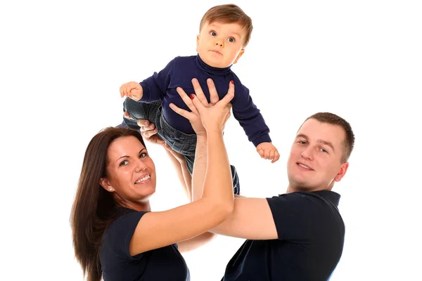 Beau Couple Avec Bébé Posant Studio — Photo