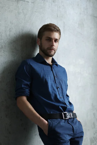 Handsome Man Blue Shirt — Stock Photo, Image