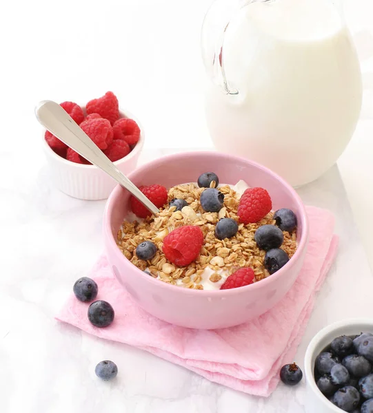 Gesunde Ernährung Müsli Mit Beeren Einer Schüssel — Stockfoto