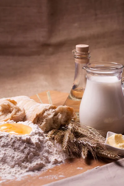 Close Diferentes Ingredientes Cozimento Mesa — Fotografia de Stock