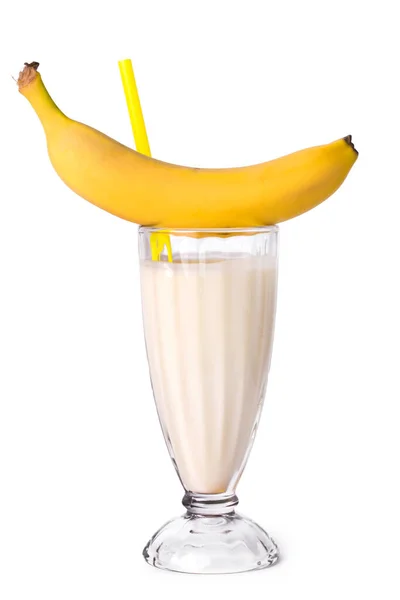 Milkshake Banana Gostoso Fundo Branco — Fotografia de Stock