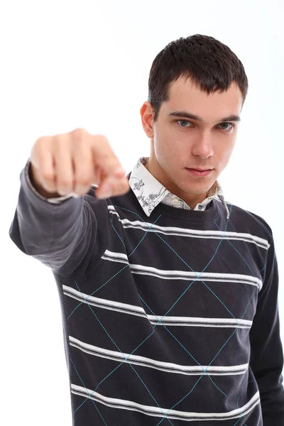 Jovem Atraente Homem Posando Fundo Branco — Fotografia de Stock