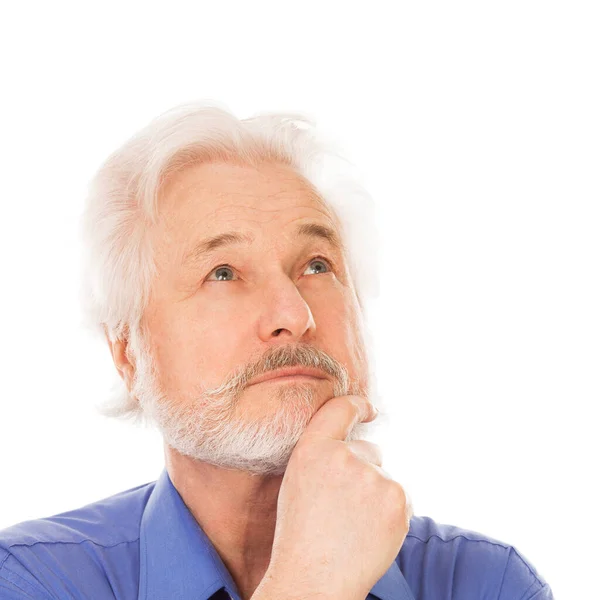 Retrato Homem Idoso Bonito Com Barba Fundo Branco — Fotografia de Stock