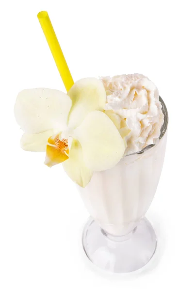 Läcker Banan Milkshake Vit Bakgrund — Stockfoto