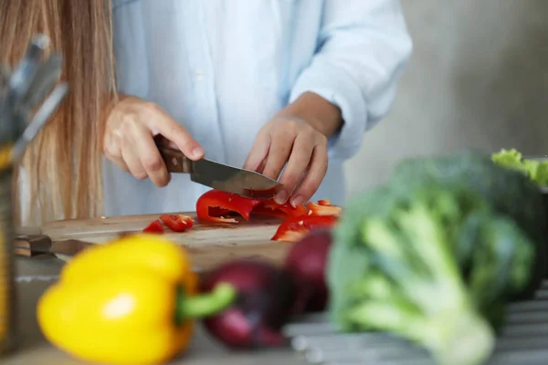 Cooking Girl Cooks Kitchen — Stock Photo, Image