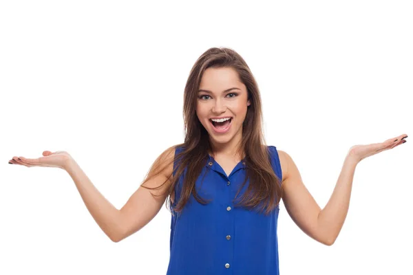 Mulher Bonita Muito Feliz Isolado Sobre Fundo Branco — Fotografia de Stock