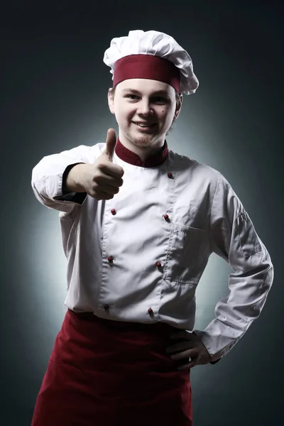 Joven Chef Mostrando Signo — Foto de Stock