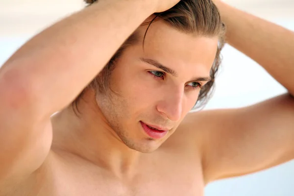 Portrait Young Handsome Guy Beach Stock Image