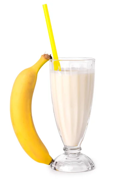 Milkshake Banana Gostoso Fundo Branco — Fotografia de Stock