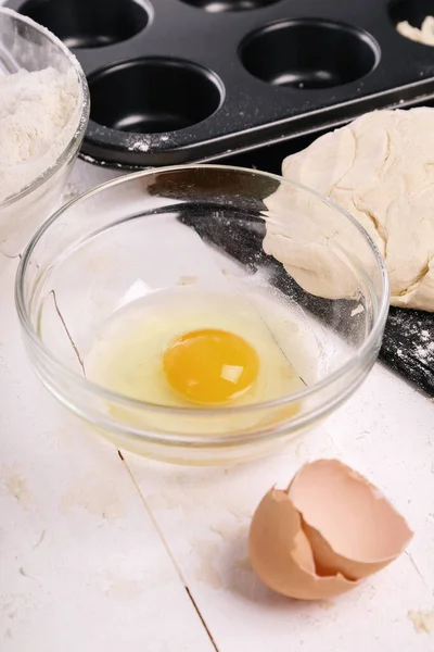 Kitchen Cuisine Dough Eggs Table — Stock Photo, Image