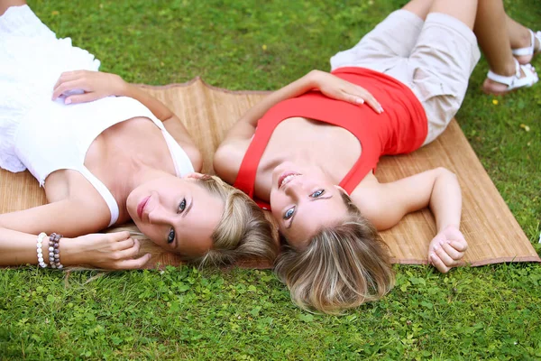 hoş çok eğlendiği parkta iki kız portresi. Onlar konuşuyor, tartışıyor, birbirlerine gülüyor ve gerçekten iyi eğlenceler