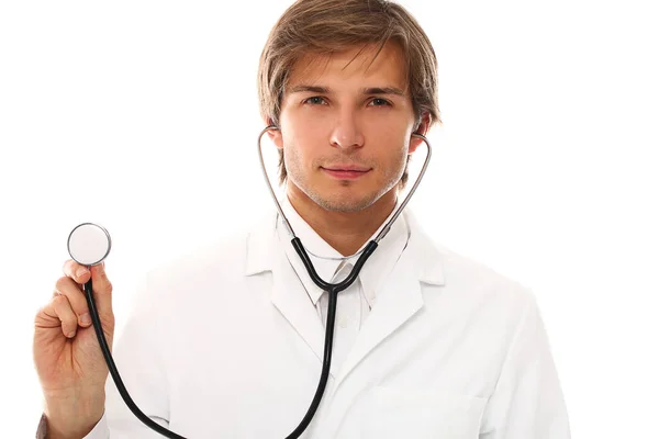 Retrato Médico Jovem Bonito Sobre Branco — Fotografia de Stock