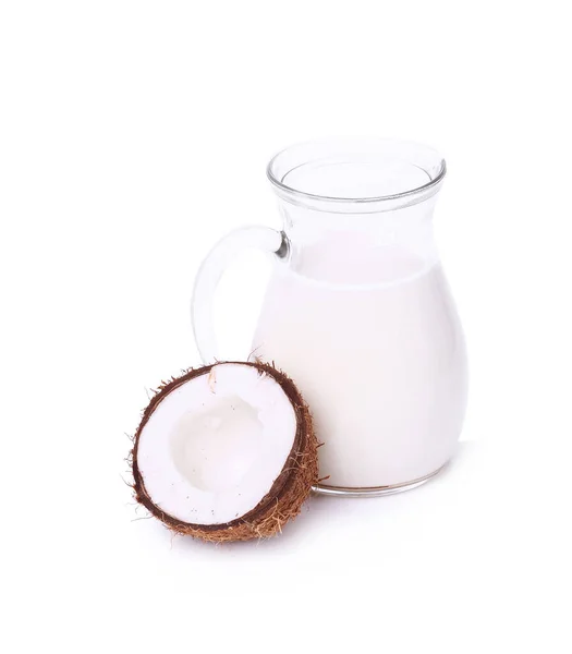 Kokosmilch Auf Weißem Hintergrund — Stockfoto
