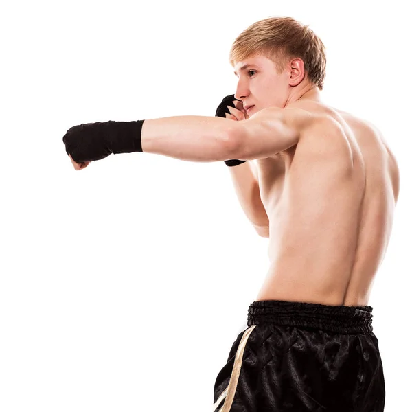 Young Handsome Fighter Shorts Isolated White Baqckground — Stock Photo, Image