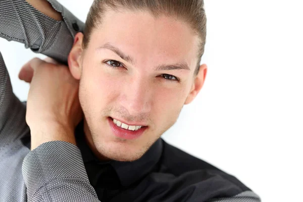 Retrato Homem Bonito Terno Com Uma Barba Que Está Posando — Fotografia de Stock