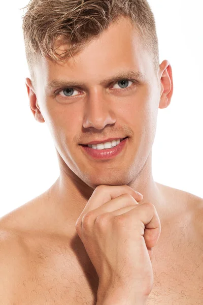 Portrait Handsome Naked Caucasian Guy White Background — Stok Foto