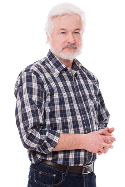 Bonito Homem Idoso Com Barba Cinza Isolado Sobre Fundo Branco — Fotografia de Stock