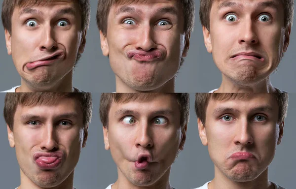 Чоловік Робить Багато Божевільних Емоцій Обличчя — стокове фото