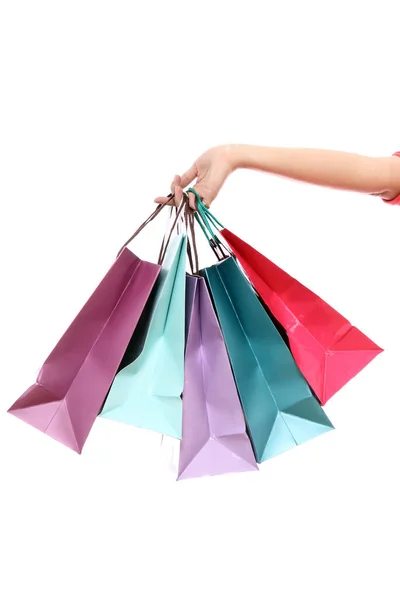 Colorful Shopping Bags Hand White Background — Stock Photo, Image